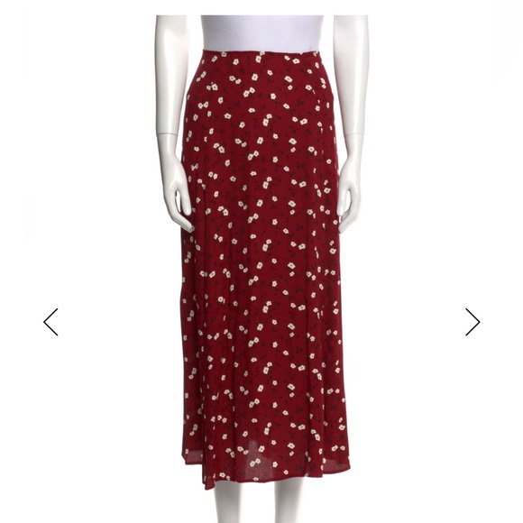 Reformation red floral print midi skirt with slit Size 8 - Picture 4 of 8